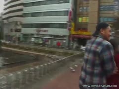 There is nothing below her coat that this Japanese nympho is wearing.